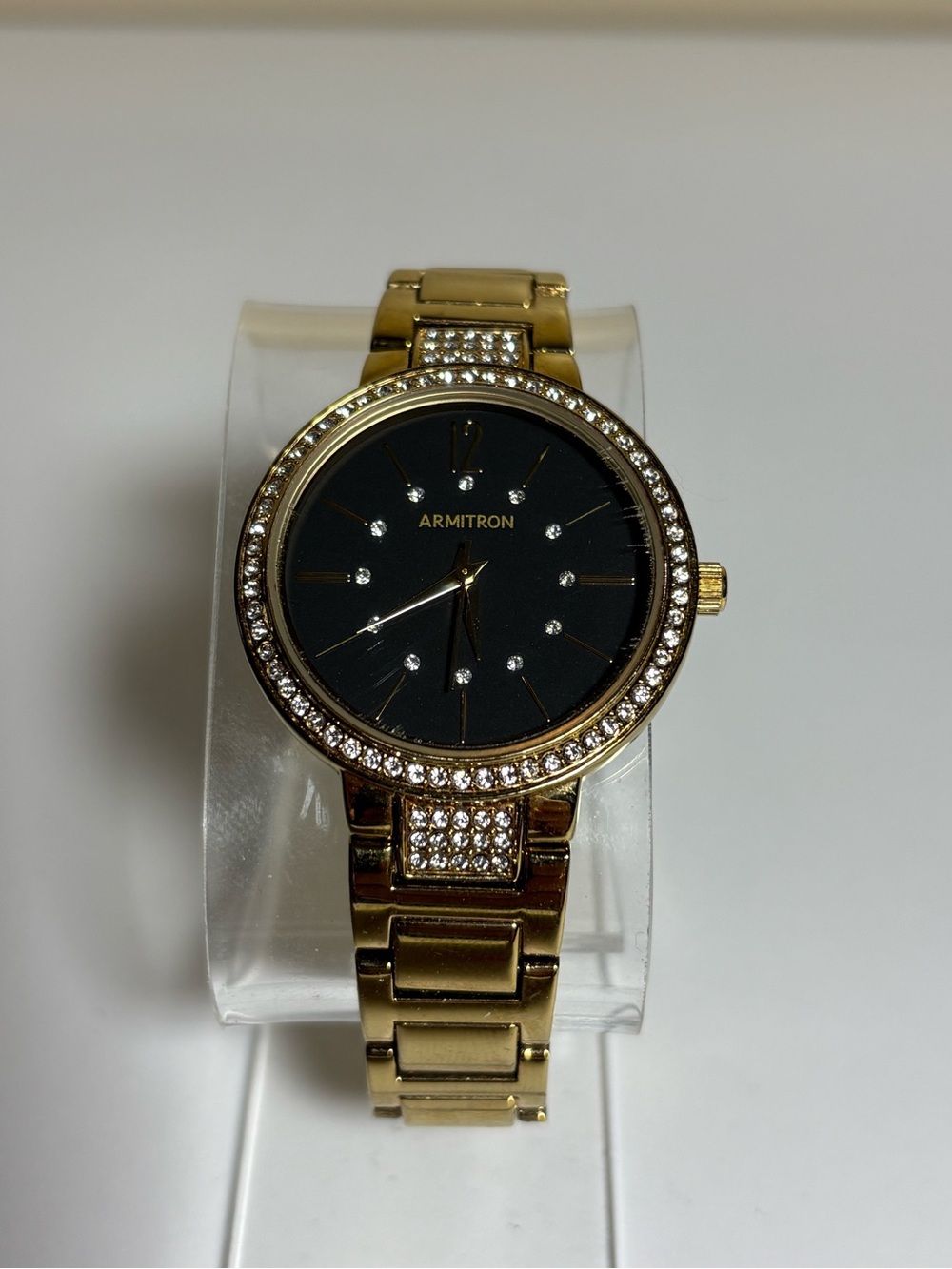 Armitron 75/5687GP Gold-Tone Crystal Accent Women's Watch - Black Dial